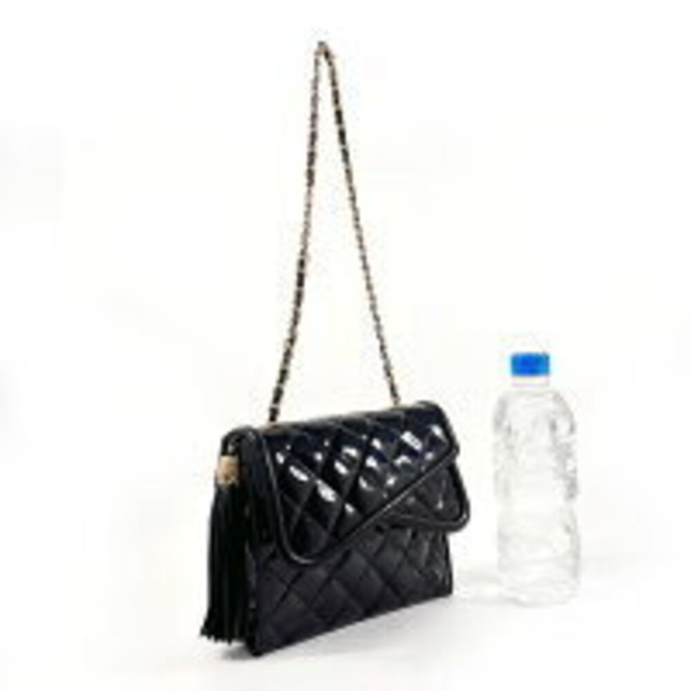CHANEL Matelasse Double Flap Chain Shoulder Bag Patent Leather Black - Picture 2 of 5